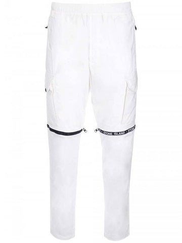 Logo Zipper Cargo Straight Pants White - STONE ISLAND - BALAAN.