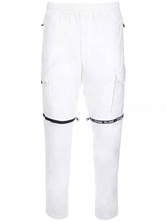 Logo Zipper Cargo Straight Pants White - STONE ISLAND - BALAAN.