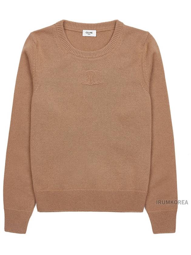 Triomphe Jacquard Crew Neck Heritage Cashmere Knit Top Camel - CELINE - BALAAN 10