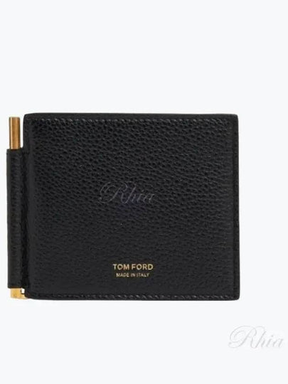 Calfskin Logo Money Clip Half Wallet Black - TOM FORD - BALAAN 2