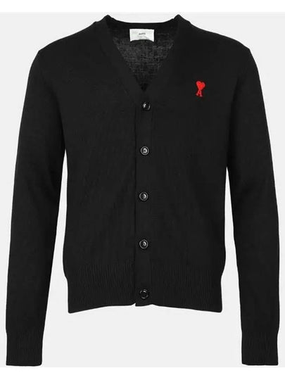 Heart Logo Merino Wool Cardigan Black - AMI - BALAAN 2