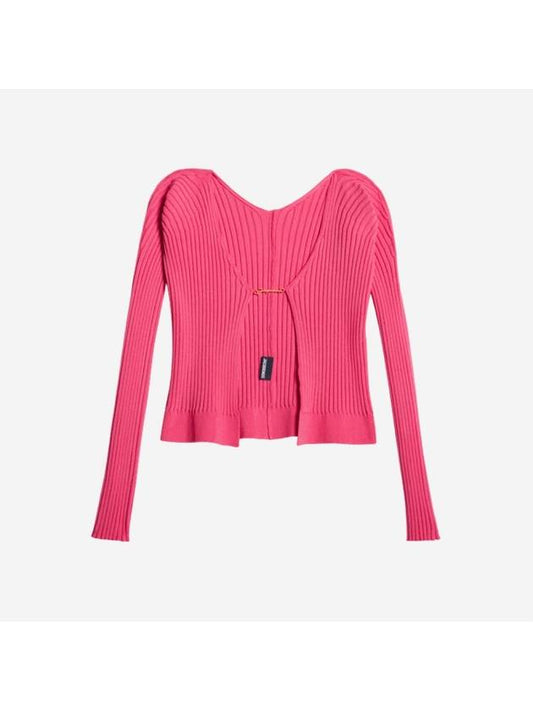 La Maille Pralu Longue Micro Charm Logo Cardigan Pink - JACQUEMUS - BALAAN
