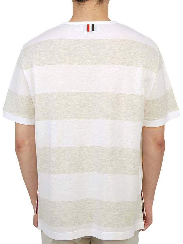 Men's Rugby Striped Pick Pocket Short Sleeve T-Shirt Pale Grey White - THOM BROWNE - BALAAN 5