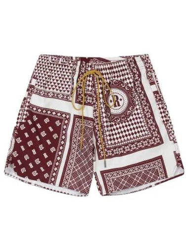 Card Print Swim Shorts Pants Maroon - RHUDE - BALAAN 1