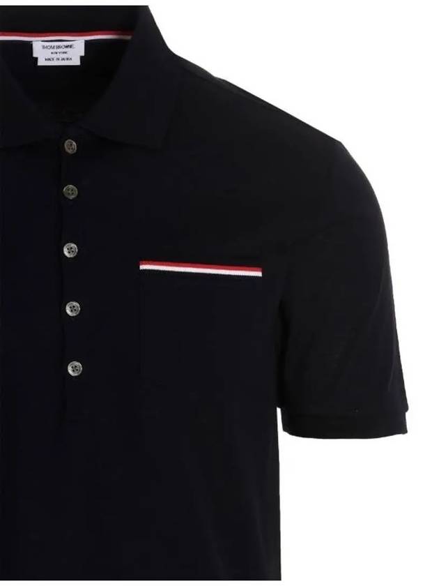 Men's Three Stripes Pocket Mercerized Short Sleeve Polo Shirt Navy - THOM BROWNE - BALAAN 4