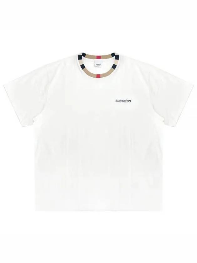 Logo Striped Neck Short Sleeve T-Shirt White - BURBERRY - BALAAN 2