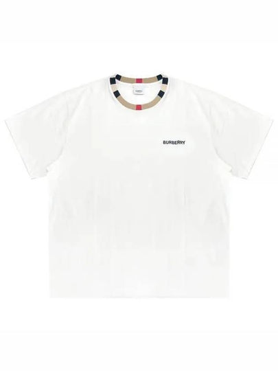 Logo Striped Neck Short Sleeve T-Shirt White - BURBERRY - BALAAN 2