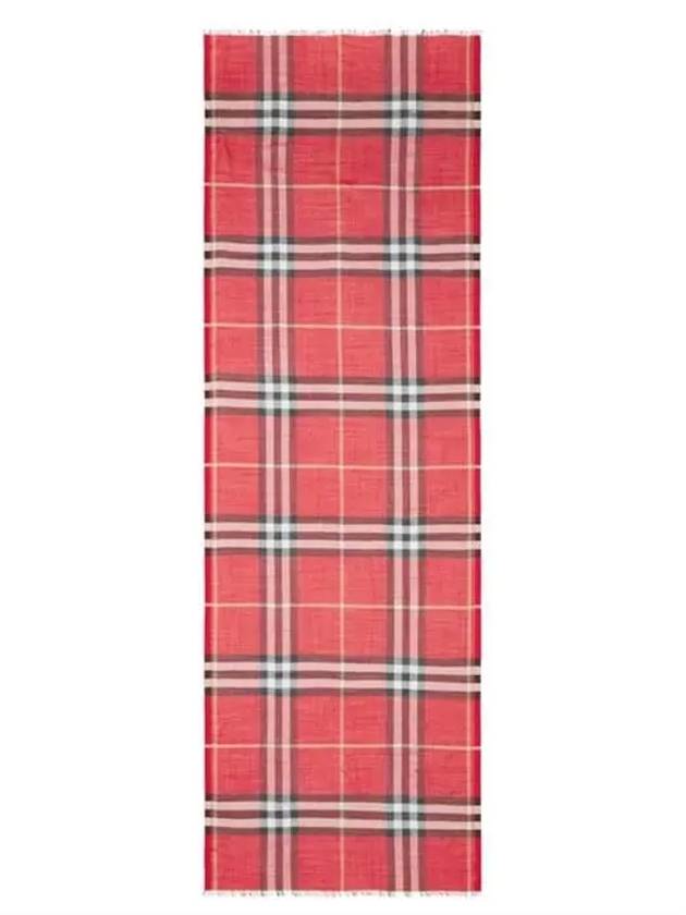 Check Lightweight Wool Silk Scarf Bright Red Black - BURBERRY - BALAAN.