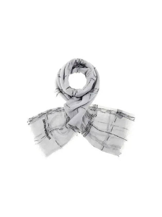 Women s Square Check Wool Blend Stole Gray - EMPORIO ARMANI - BALAAN 1