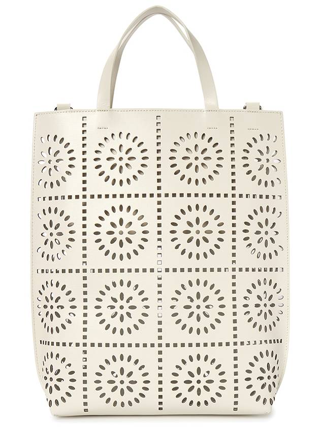 Banner Logo Perforated Medium Leather Tote Bag White - GANNI - BALAAN 5