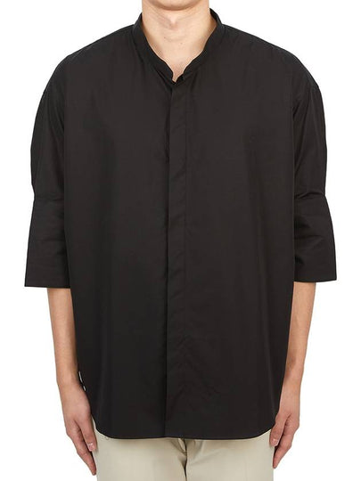 Mandarin Collar Short Sleeve Shirt Black - AMI - BALAAN 2