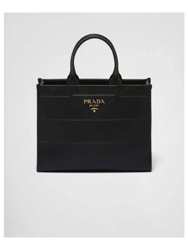 Top Stitching Medium Leather Symbol Tote Bag Black - PRADA - BALAAN 2