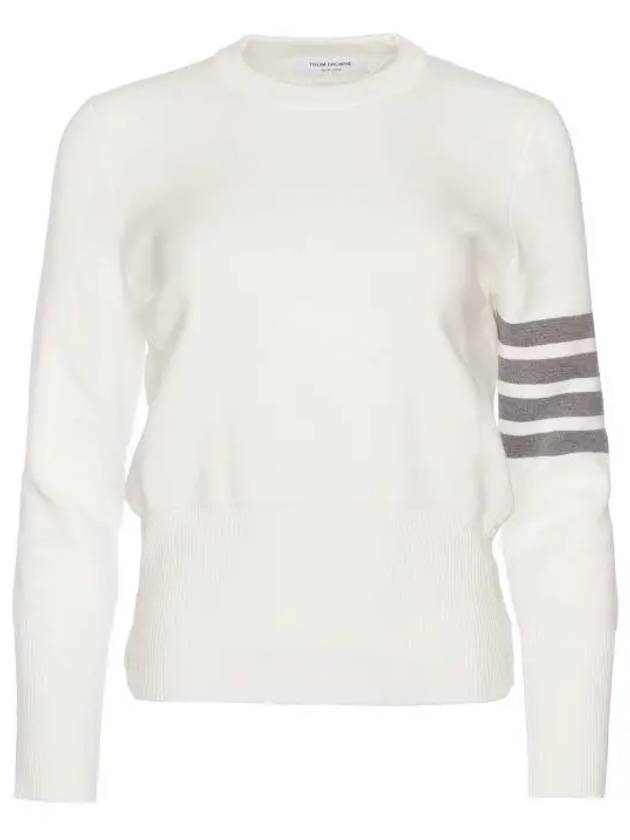 Milano Stitch Crewneck 4-Bar Cotton Crepe Knit Top White - THOM BROWNE - BALAAN 8