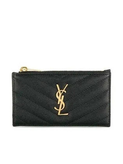 Monogram Fragment Zipper Card Wallet Black - SAINT LAURENT - BALAAN 2