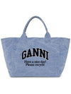 Embroidered Logo Oversized Canvas Tote Bag Blue - GANNI - BALAAN 2