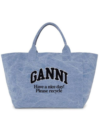 Embroidered Logo Oversized Canvas Tote Bag Blue - GANNI - BALAAN 2