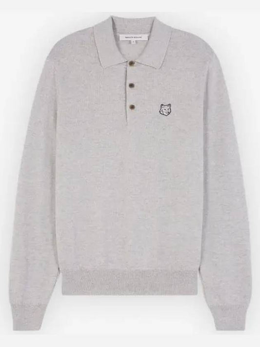 Fox Motif Knitted Polo Shirt Light Grey - MAISON KITSUNE - BALAAN 2