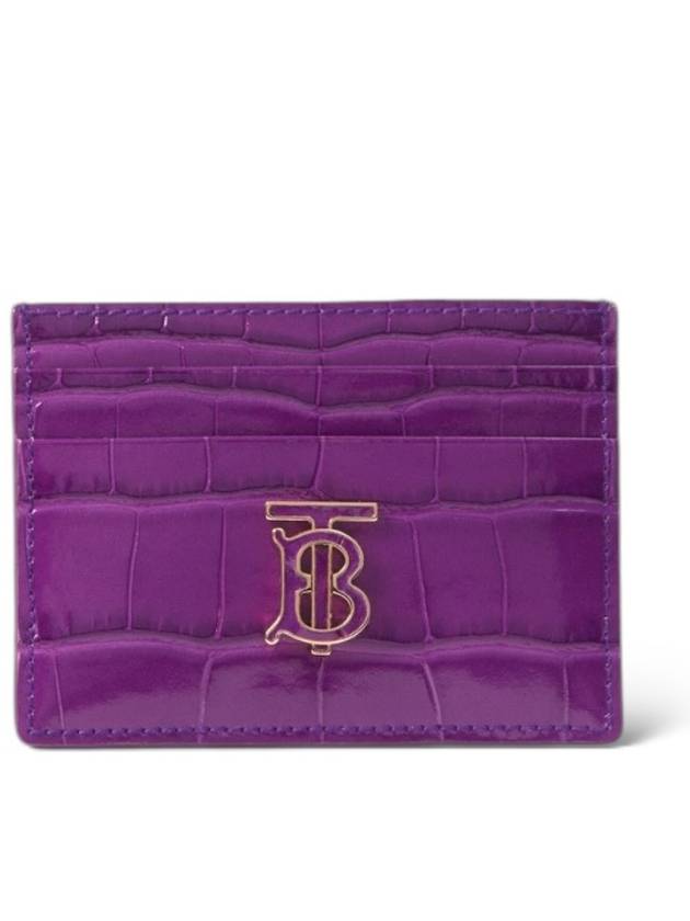 B Logo Crocodile Pattern Card Wallet Holder Purple - BURBERRY - BALAAN 1