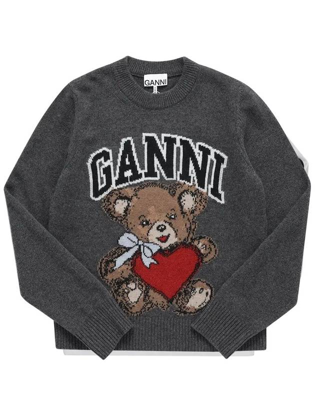 Graphic Bear Knit Top Grey - GANNI - BALAAN 3