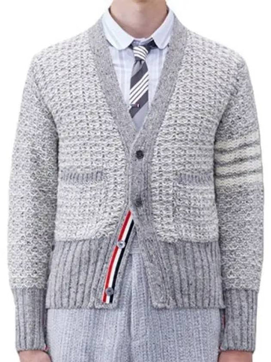 Mohair Tweed 4-Bar Classic V-neck Cardigan Light Grey - THOM BROWNE - BALAAN 2