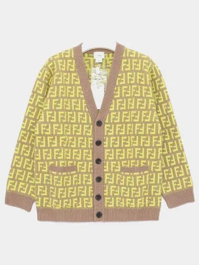 Kids FF Logo V-Neck Cardigan Yellow - FENDI - BALAAN 2