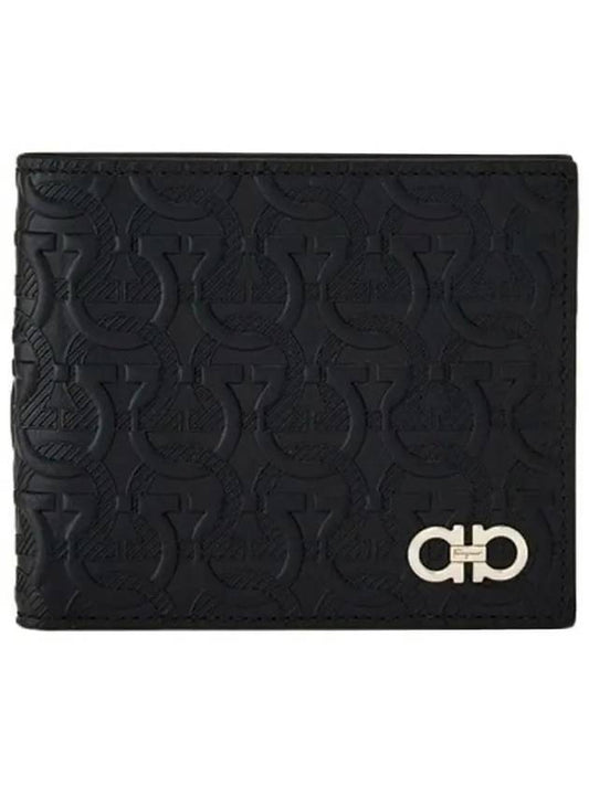 Gancini Embossed Logo Half Wallet Black - SALVATORE FERRAGAMO - BALAAN 2