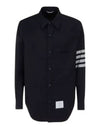 4 Bar Stripe Plain Weaving Wool Long Sleeve Shirt Navy - THOM BROWNE - BALAAN 2