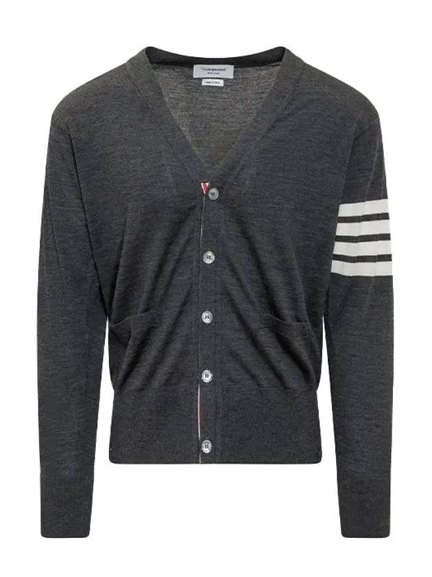 Men's Sustainable Classic Diagonal Wool Cardigan Dark Grey - THOM BROWNE - BALAAN 2