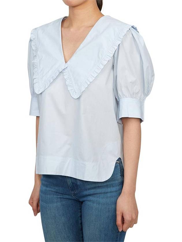 V Neck Blouse Blue - GANNI - BALAAN 3