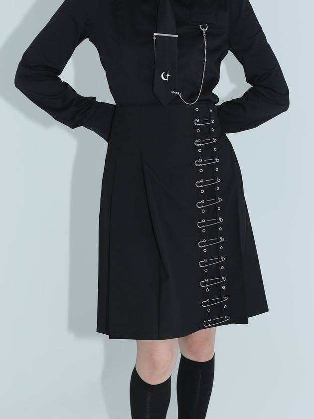 Pin Midi Wrap Pleated Skirt Black - CLUT STUDIO - BALAAN 3