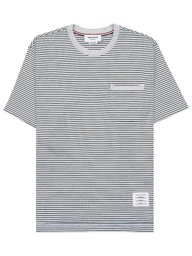 Striped Pocket Cotton Oversized Short Sleeve T-Shirt Blue - THOM BROWNE - BALAAN 2