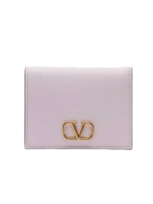 V Logo Plaque Half Wallet Light Pink - VALENTINO - BALAAN 1