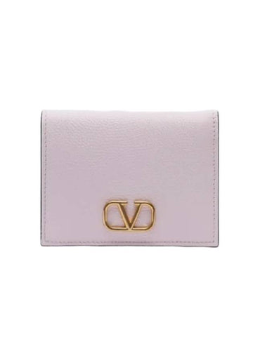 V Logo Plaque Half Wallet Light Pink - VALENTINO - BALAAN 1