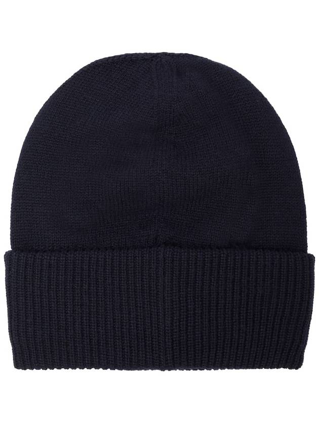 V Logo Turn-Up Wool Beanie Navy - VALENTINO - BALAAN 3