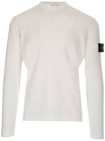 Men's Wappen Patch Crew Neck Cotton Knit Top White - STONE ISLAND - BALAAN 1