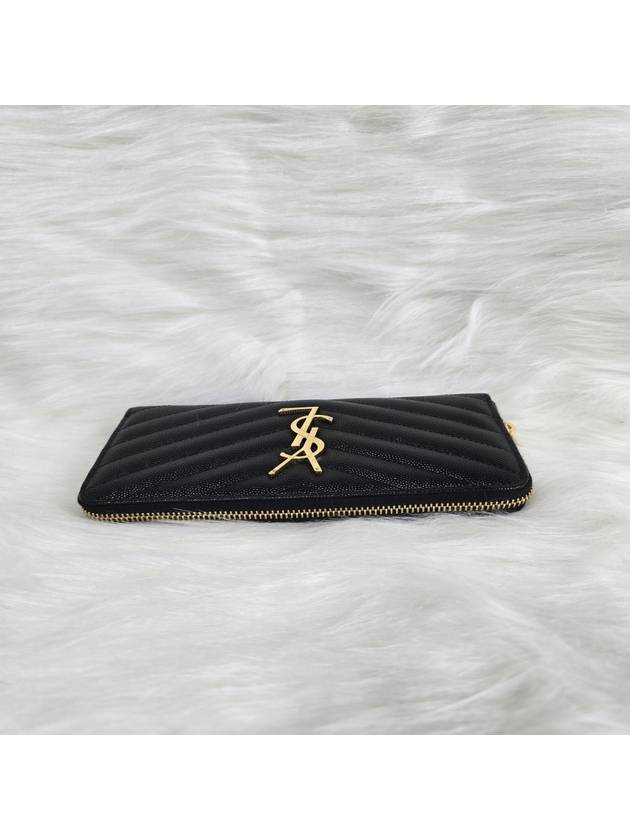 Matelasse Monogram Zipper Around Long Wallet Black - SAINT LAURENT - BALAAN 7