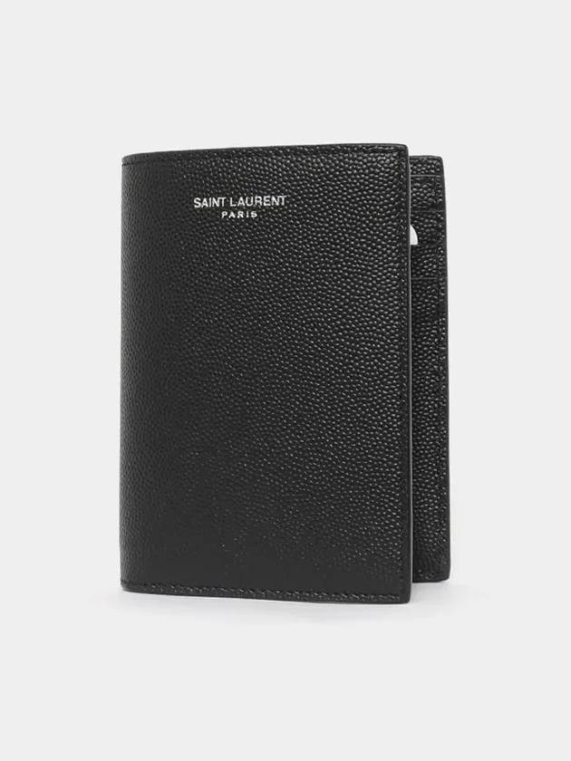 Logo Grain Leather Half Wallet Black - SAINT LAURENT - BALAAN 4