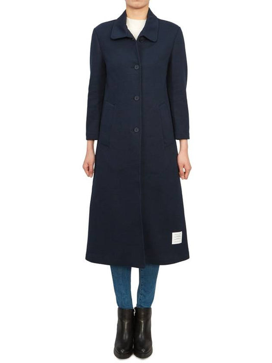 Women's Double Face Tech Round Collar Cotton Overcoat Navy - THOM BROWNE - BALAAN 2