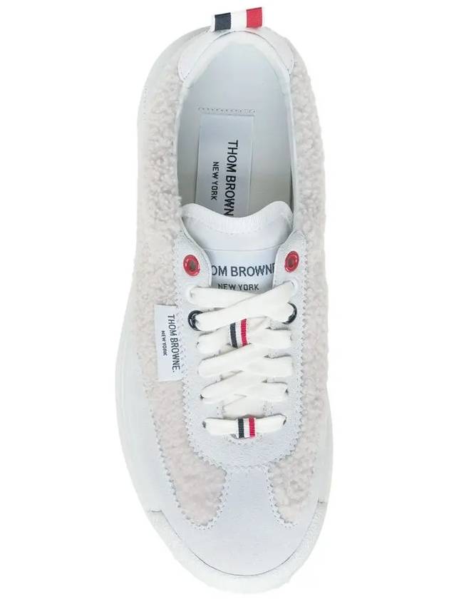 Tech Runner Shearling Suede Low Top Sneakers White - THOM BROWNE - BALAAN 5