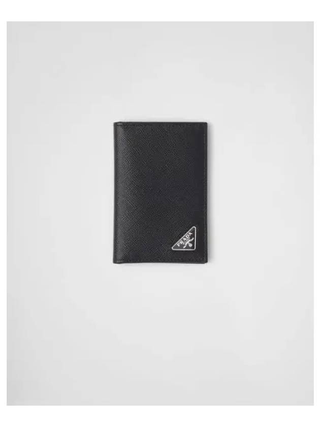 Saffiano Triangular Logo Flap Card Wallet Black - PRADA - BALAAN 2