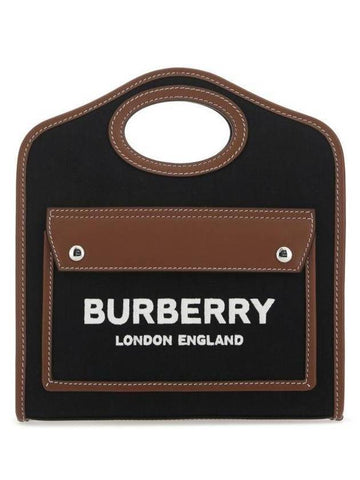 Technical Cotton Leather Mini Pocket Tote Bag Black - BURBERRY - BALAAN 1