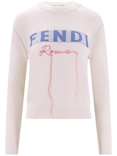 Logo Cashmere Blend Knit Top White - FENDI - BALAAN 1