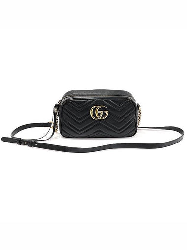 447632 Black Matelasse Chevron Gold Plated GG Marmont Small Chain Shoulder Bag - GUCCI - BALAAN 1