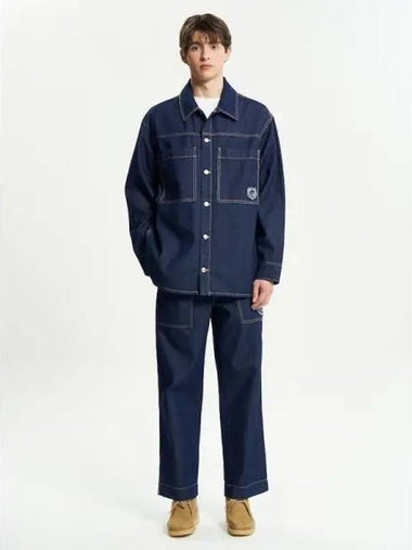 Men s workwear pants indigo denim fox head patch domestic products - MAISON KITSUNE - BALAAN 1