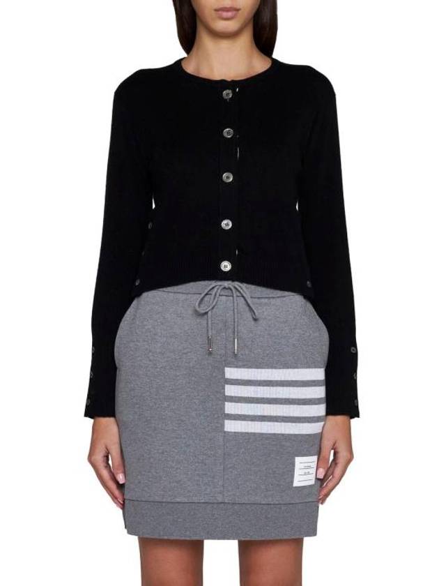 Crew Neck Cashmere Crop Cardigan Black - THOM BROWNE - BALAAN 4