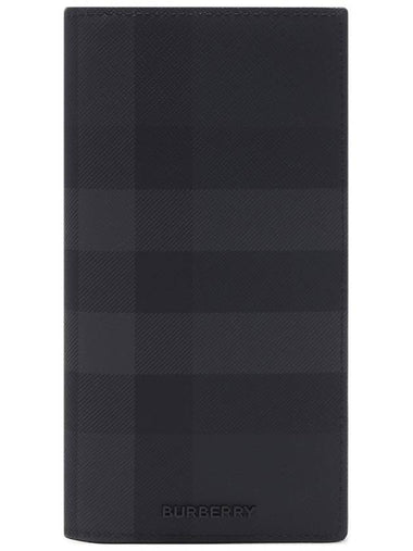 Logo Checked Leather Long Wallet Charcoal - BURBERRY - BALAAN 1