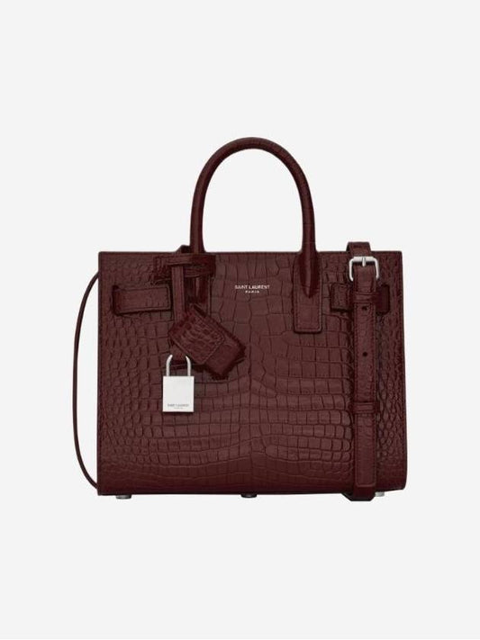 Sac De Jour Nano in Embossed Crocodile Shiny Leather Tote Bag Rouge Legion - SAINT LAURENT - BALAAN 1