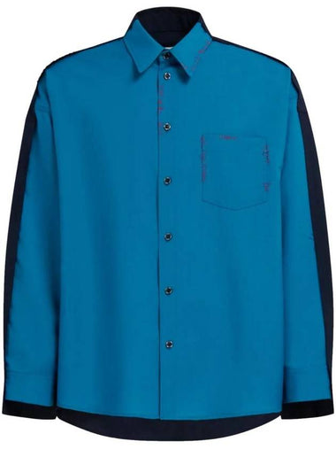 Color Block Virgin Wool Short Sleeve Shirt Blue - MARNI - BALAAN 1