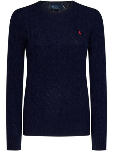 Embroidered Logo Pony Cable Knit Top Navy - POLO RALPH LAUREN - BALAAN 1