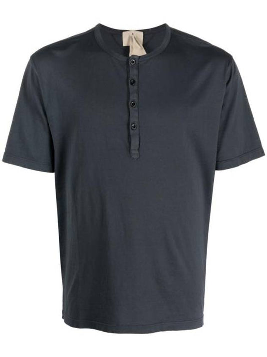 Men's Henry Neck Cotton Short Sleeve T-Shirt Charcoal - TEN C - BALAAN 1